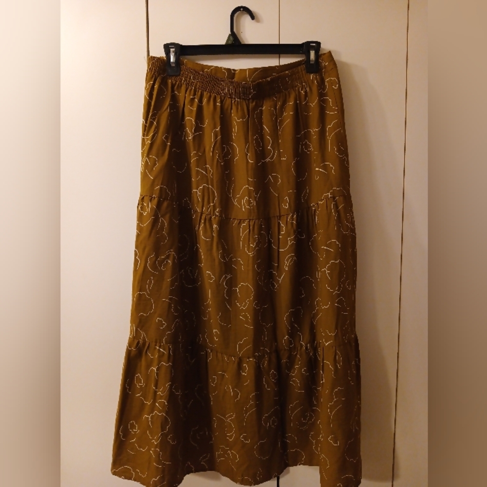 Nine West Brown Midi A-Line Tiered Skirt